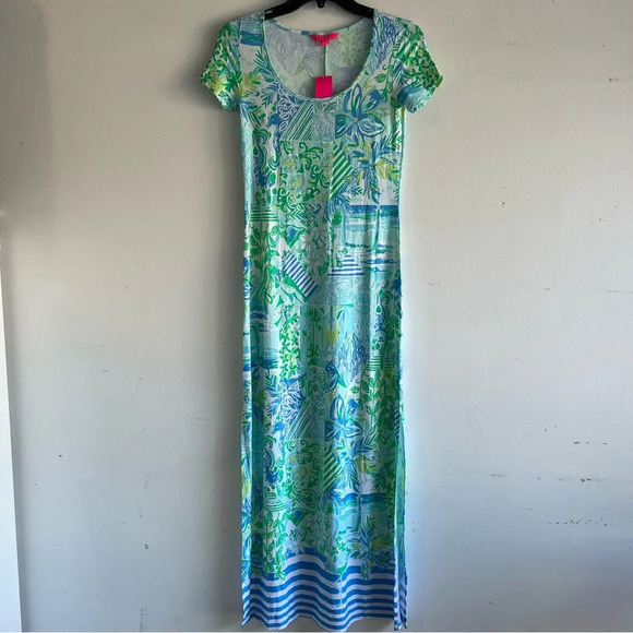New! Lilly Pulitzer Wynne Blue Green Print Maxi Dress nwt 22144 - Picture 2 of 7
